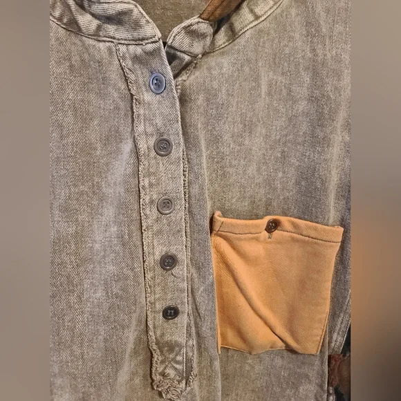 New Oli & Hali Oversized Patchwork Mineral Wash Hoodie with Plaid Accents Sz M/L - Picture 10 of 16